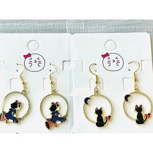 2 PAIR LOT ~ KIKI'S DELIVERY SERVICE Kiki & Jiji Witch & Cat Dangle Earrings